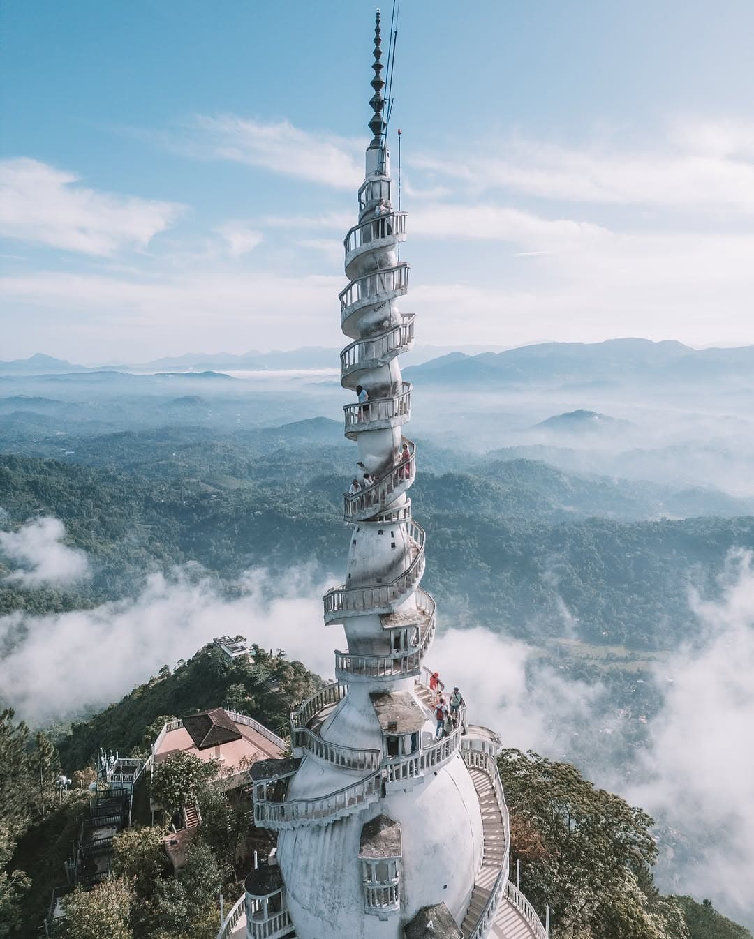 Ambuluwawa Tower showing the unique spiral tower structure on mountain top with panoramic views