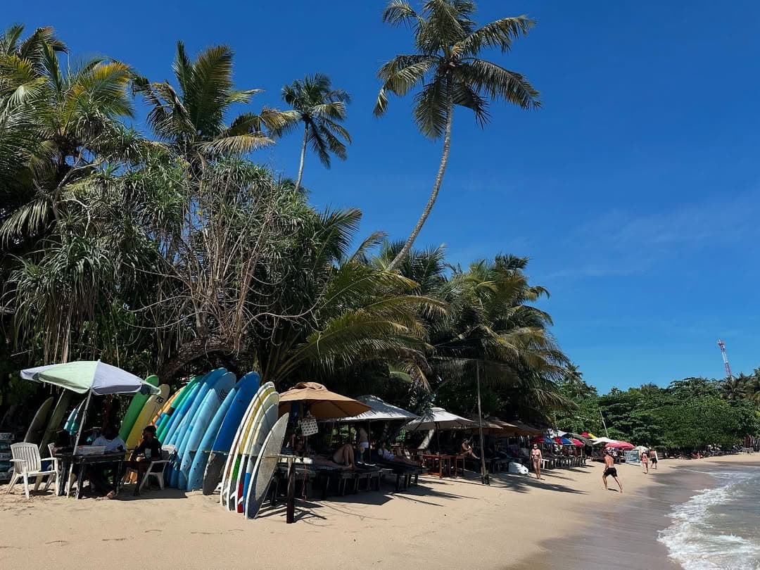 International backpackers enjoying Hiriketiya Beach