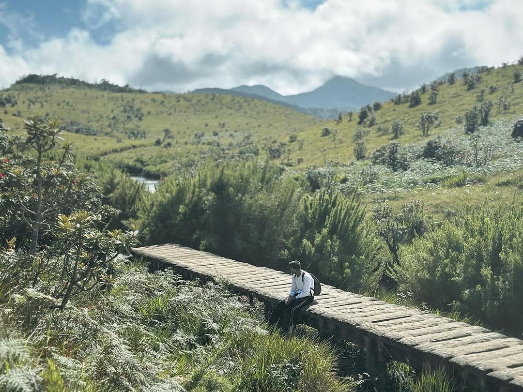 Dramatic cliff edge at World's End in Horton Plains with misty mountains and valleys below