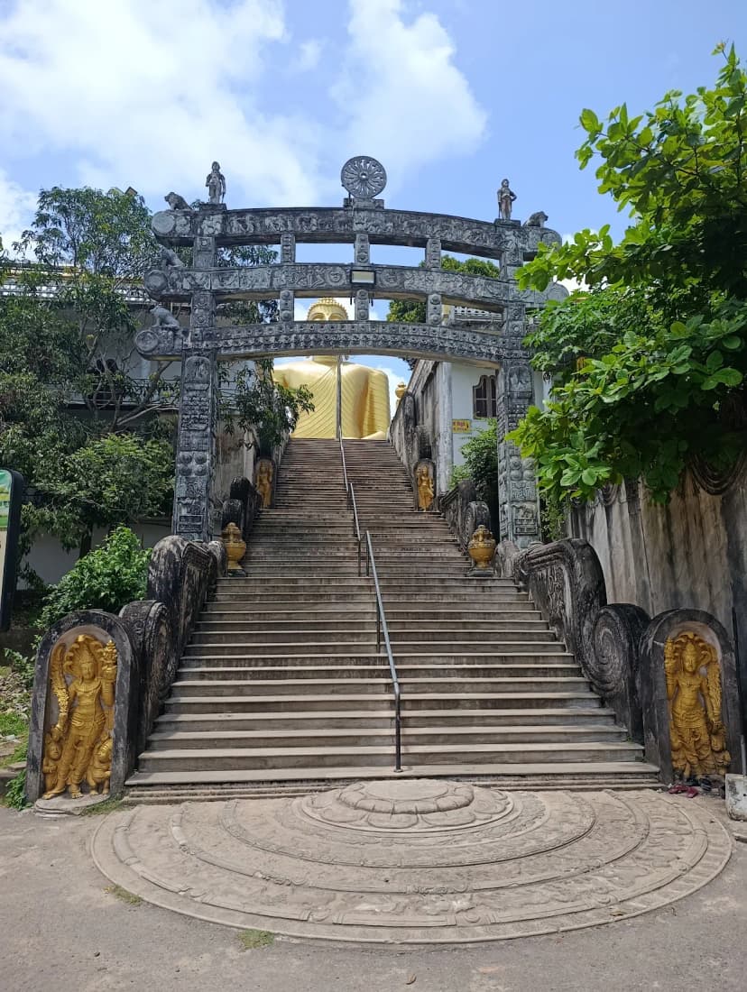 Historic buildings of Kande Viharaya temple complex with traditional Sri Lankan Buddhist architecture