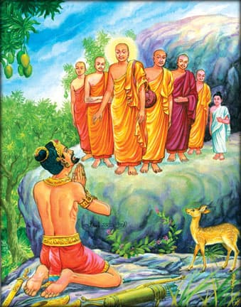 Historic depiction of Arahant Mahinda's arrival in Sri Lanka