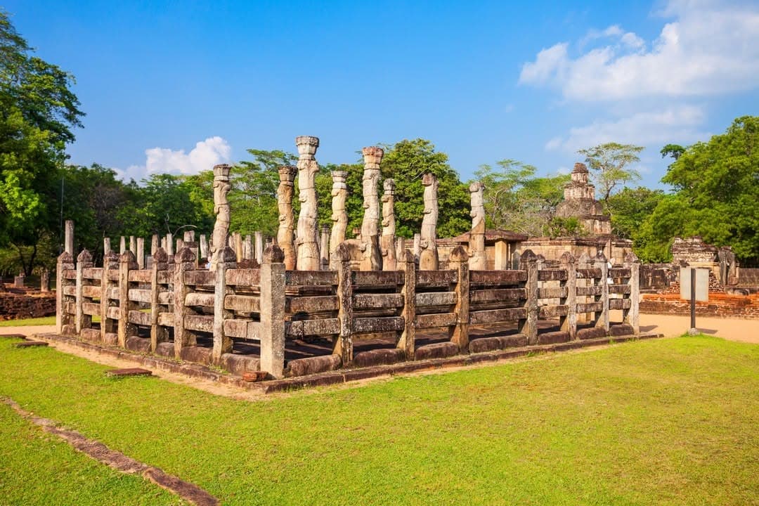 Close-up of intricately carved lotus pillars at the Audience Hall
