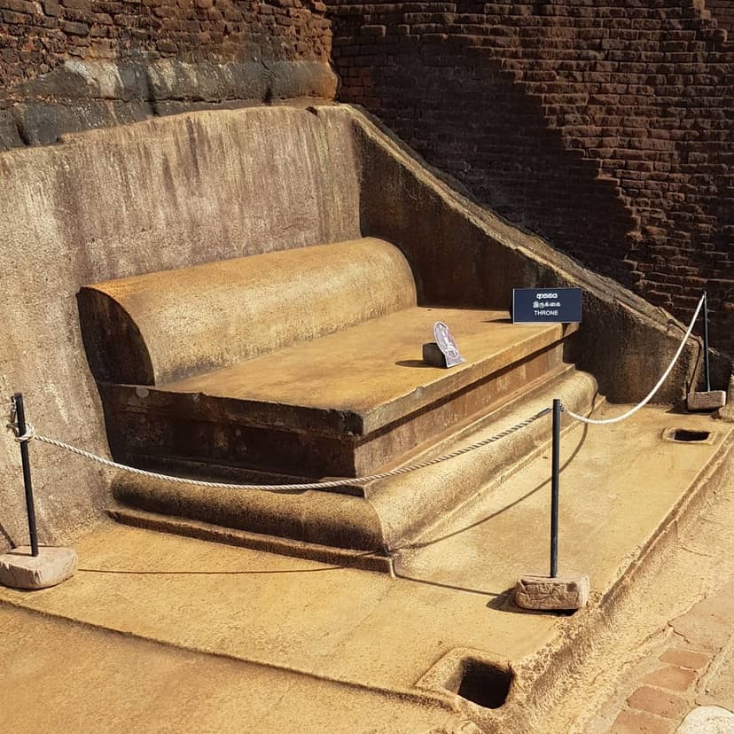 Ancient stone throne at Sigiriya summit where King Kashyapa once ruled