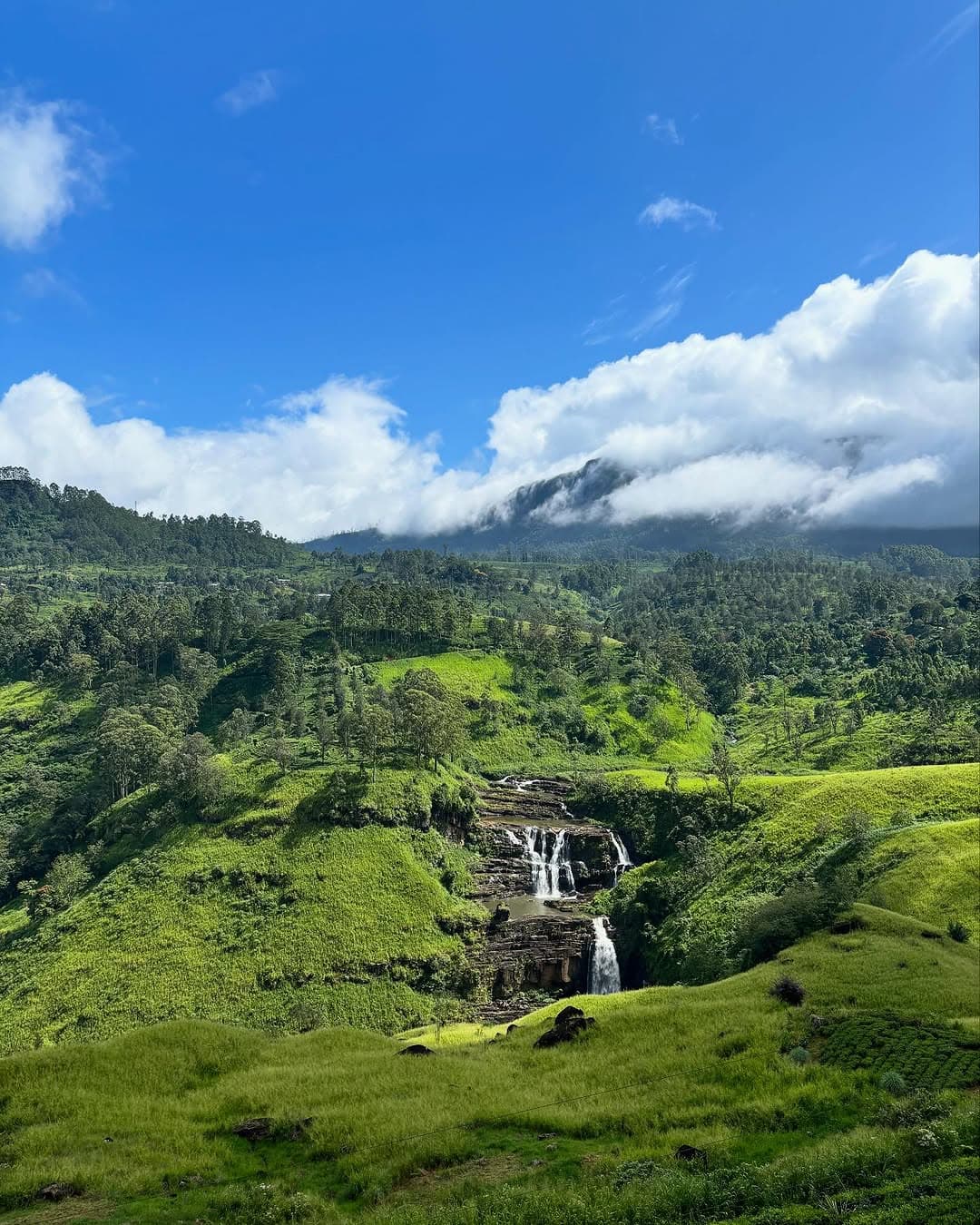 St. Clair's Falls near Thalawakale, cascading through lush tea country on the way to Nuwara Eliya