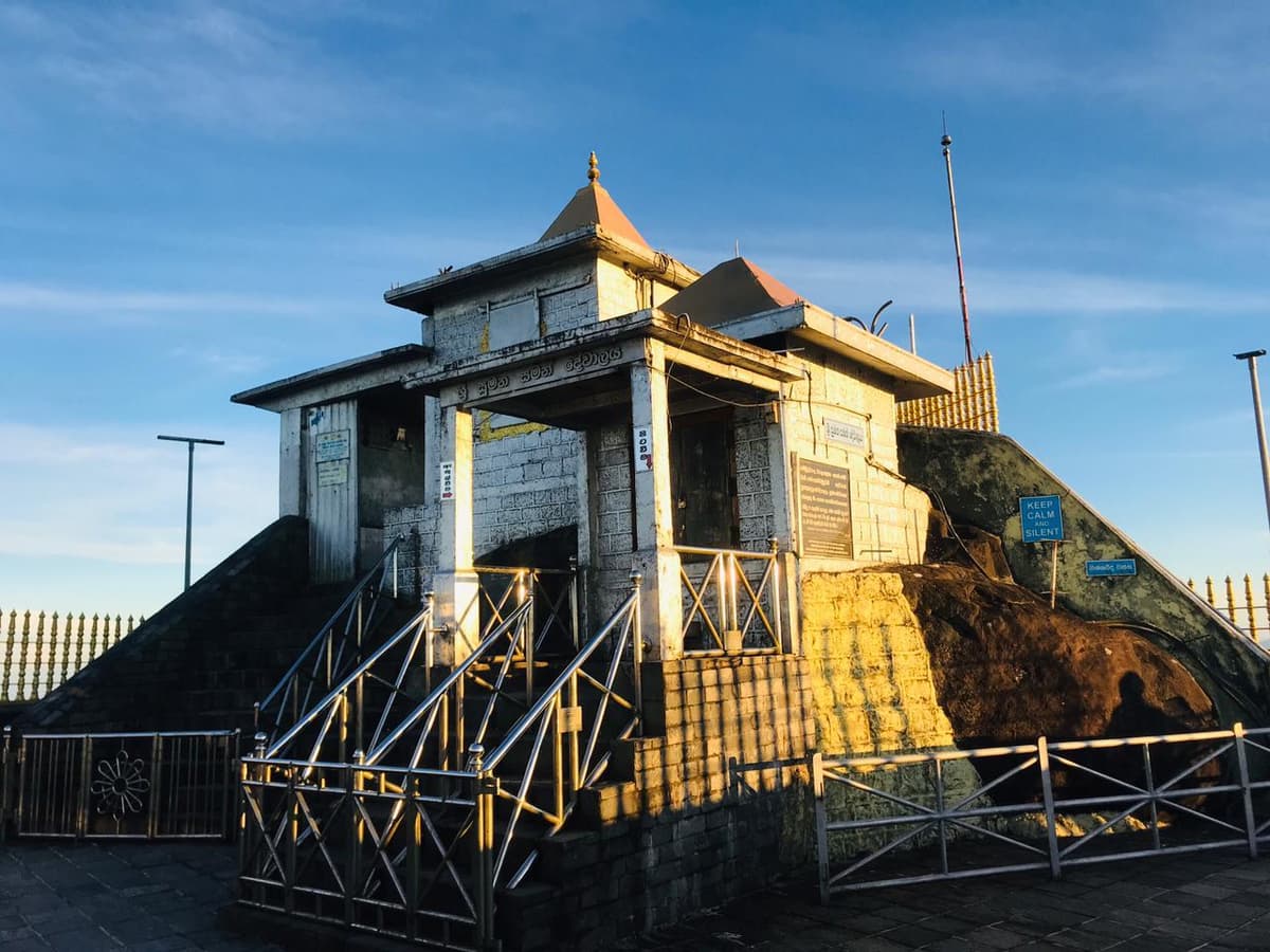 Thousands of pilgrims climbing Adams Peak during pilgrimage season with illuminated path at night