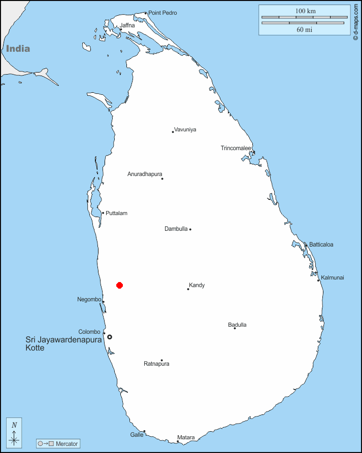 Map of Sri Lanka showing Bentota location on the southwest coast